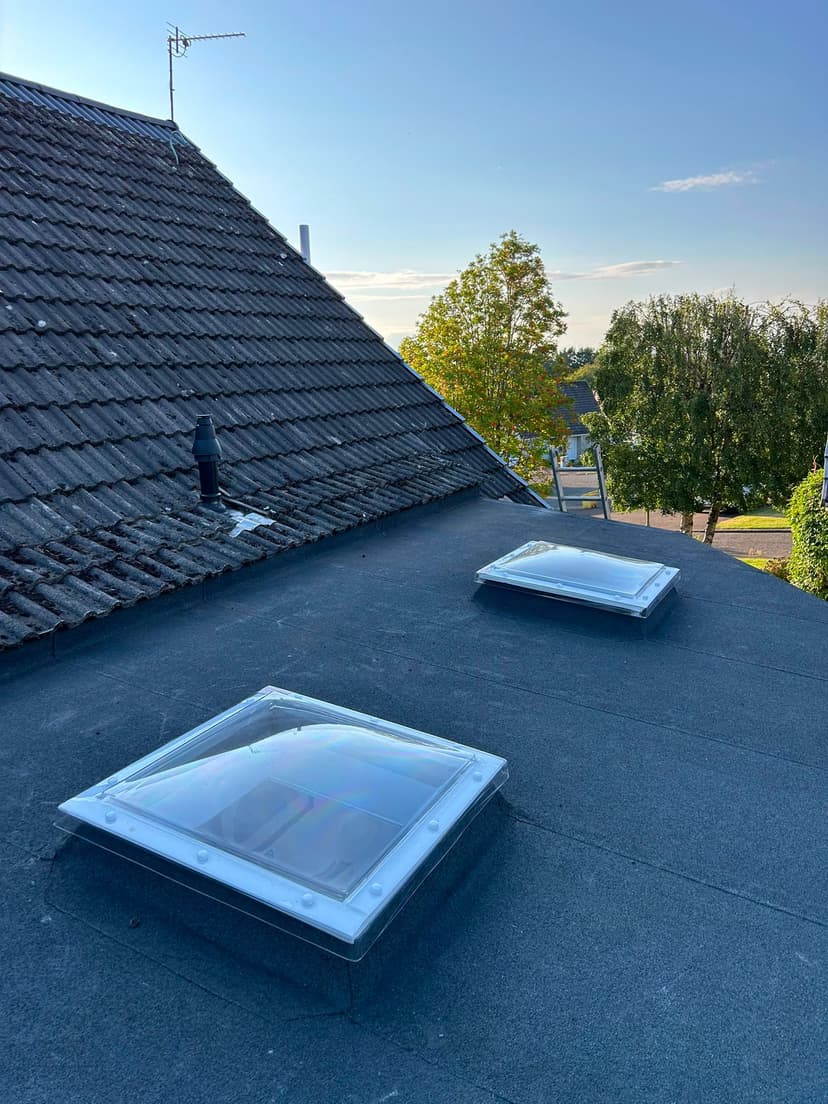 Flat roof with dome rooflights by Thistle Roofing