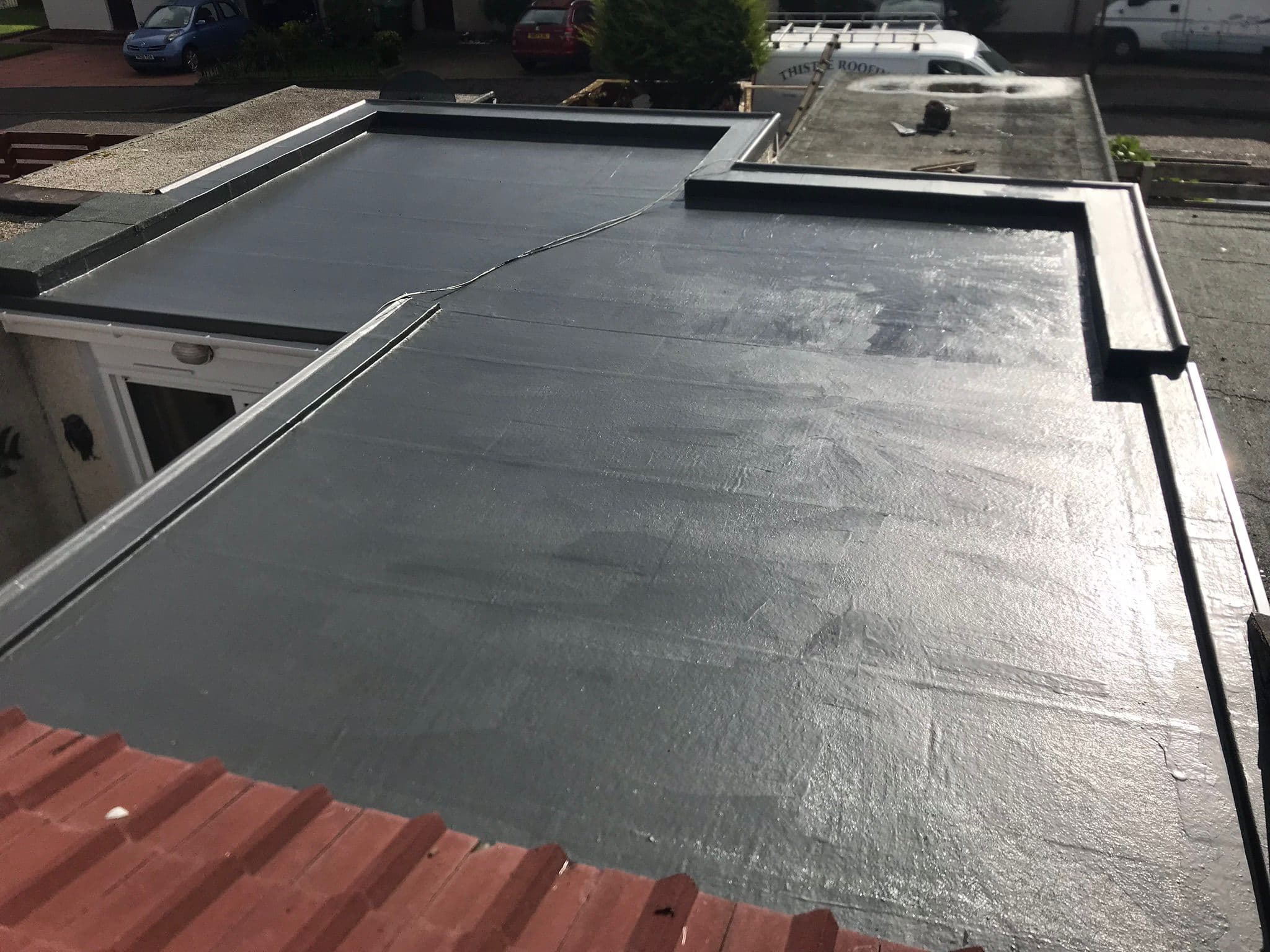 New fibreglass flat roof supplied and installed